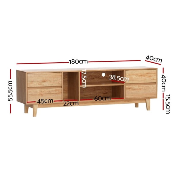 Entertainment Unit Stand Tv Cabinet Storage Drawer Shelf 180cm Wooden Image 2
