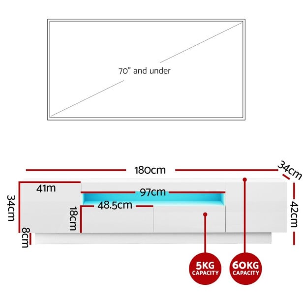 Tv Unit Entertainment Unit Storage Drawer Rgb Led 180cm White Image 3