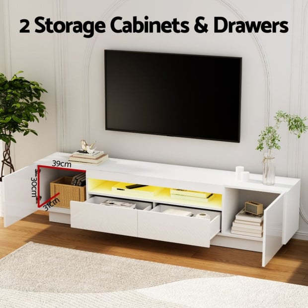 Tv Unit Entertainment Unit Storage Drawer Rgb Led 180cm White Image 5