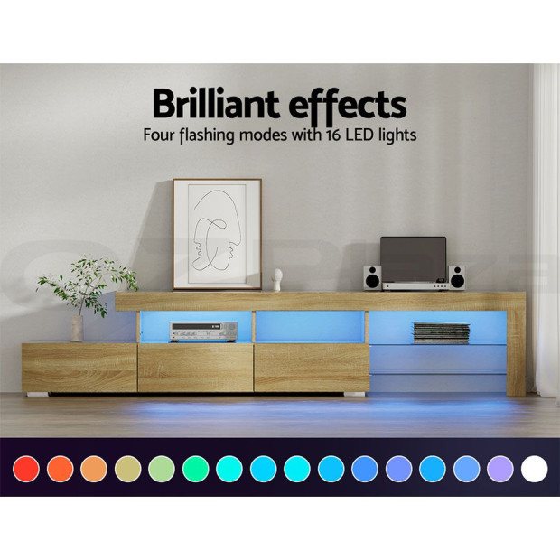 TV Cabinet Entertainment Unit Stand RGB LED Gloss Furniture 215cm Wood Image 6
