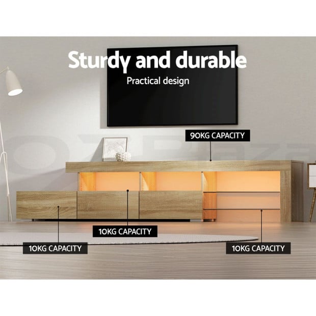 TV Cabinet Entertainment Unit Stand RGB LED Gloss Furniture 215cm Wood Image 8