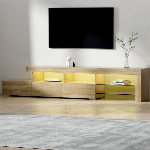 TV Cabinet Entertainment Unit Stand RGB LED Gloss Furniture 215cm Wood Image 9