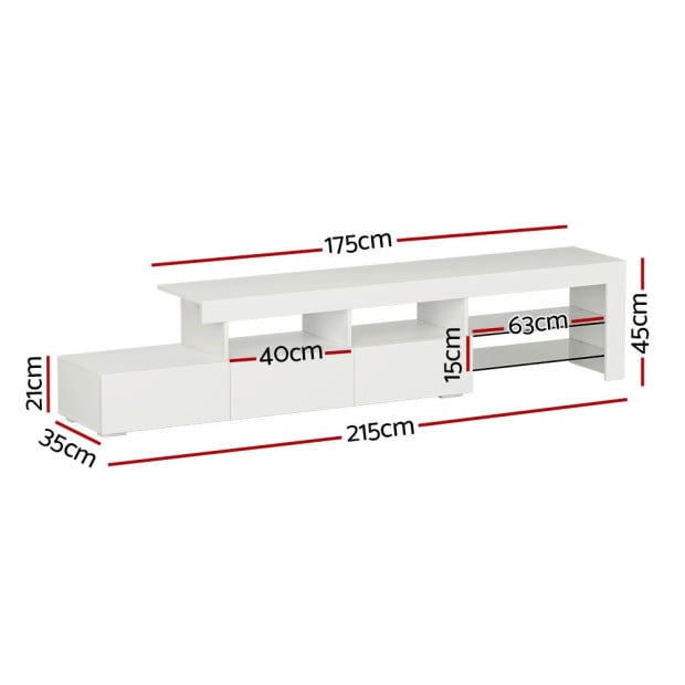 TV Cabinet Entertainment Unit Stand RGB LED Gloss 215cm White Image 2