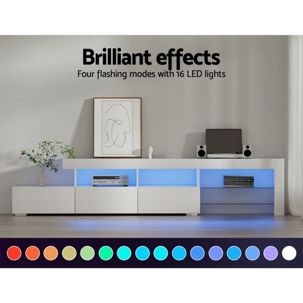 TV Cabinet Entertainment Unit Stand RGB LED Gloss 215cm White Image 7