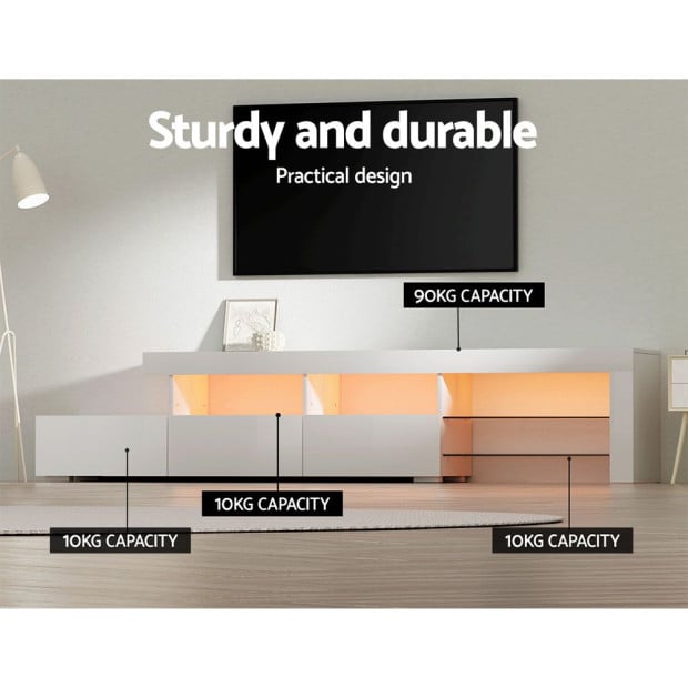 TV Cabinet Entertainment Unit Stand RGB LED Gloss 215cm White Image 9