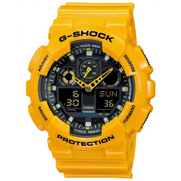 Casio G-Shock Analogue/Digital Mens Yellow Watch GA100A-9A
