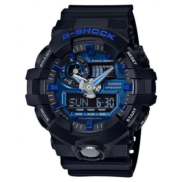 Casio G-Shock Analogue/Digital Mens Black/Blue Watch GA710-1A2