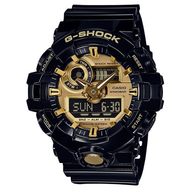 Casio G-Shock Analogue/Digital Mens Black/Gold Watch GA710GB-1A