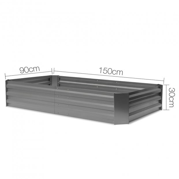 Galvanised Raised Garden Bed - 150 x 90 x 30cm - Aluminium Grey  Image 2