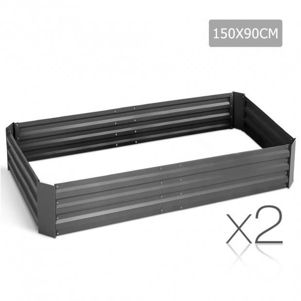 Set of 2 Galvanised Steel Garden Bed - Aluminium Grey