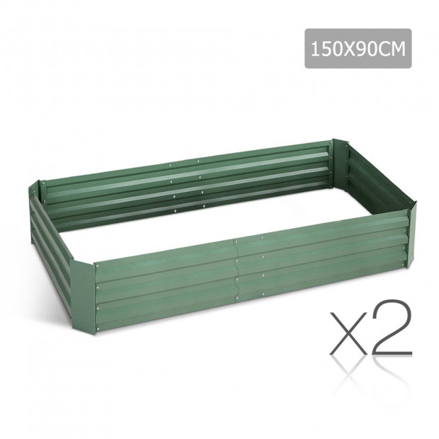 Set of 2 Galvanised Steel Garden Bed - Green