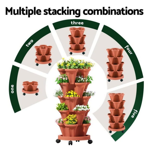 Green Fingers Raised Garden Bed 5 Tier Vertical Garden Brick Red Strawberry Stackable Planters Herbs Petunias Image 5