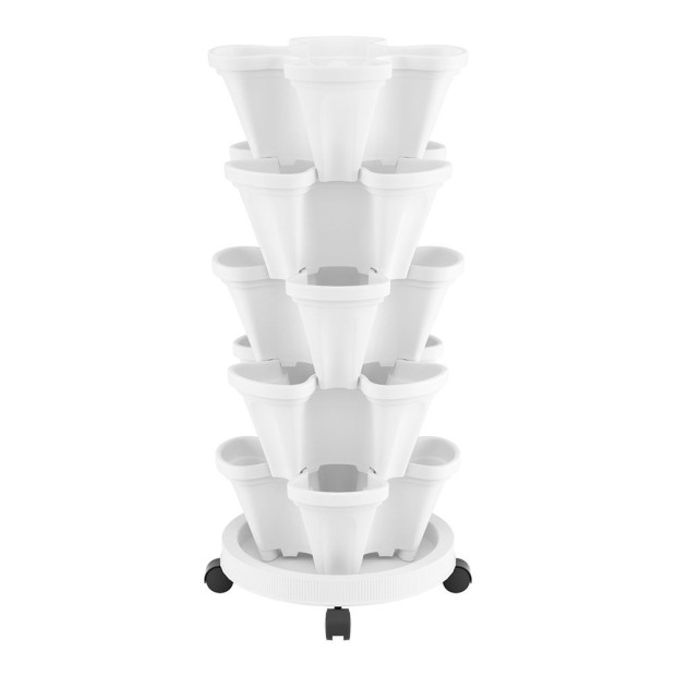 Garden Bed 5 Tier Vertical Garden Stackable Planters Herbs White Image 3
