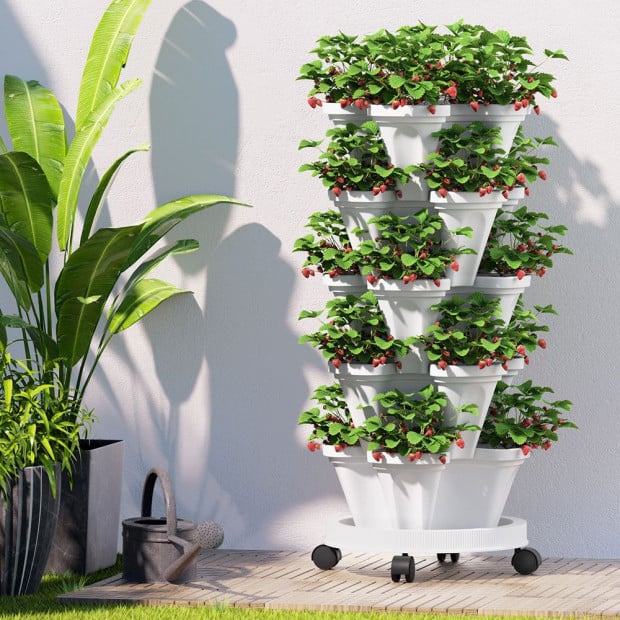 Garden Bed 5 Tier Vertical Garden Stackable Planters Herbs White Image 7