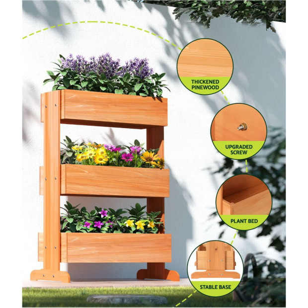 Garden Bed Raised Wooden Planter Box Vegetables 69x39x106cm Image 5