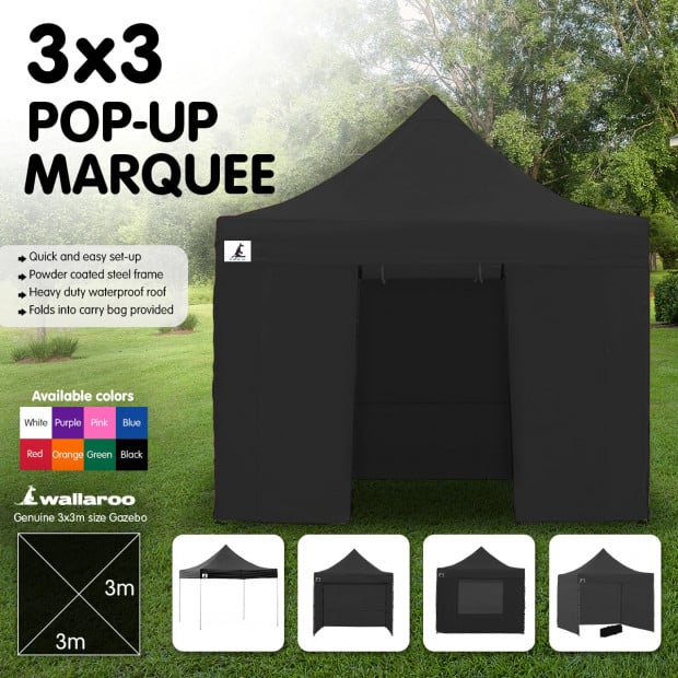 Wallaroo 3x3 Marquee - PopUp Gazebo - Black Image 2