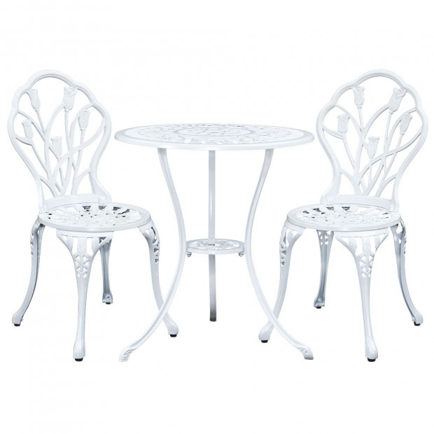 3PC Outdoor Setting Cast Aluminium Bistro Table Chair Patio White