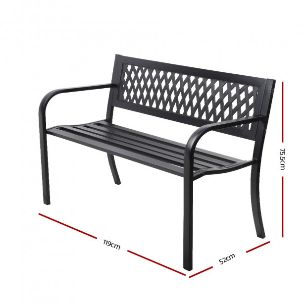 Cast Iron Modern Garden Bench - Black Image 2