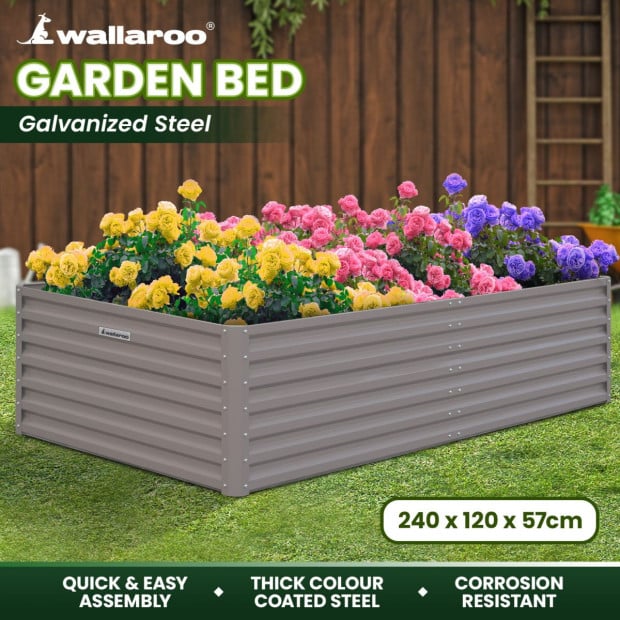 Wallaroo Garden Bed 240 x 120 x 57cm Galvanized Steel - Grey