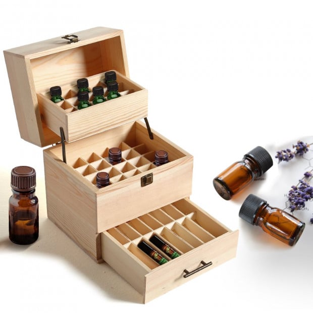 Essential Oil Storage Box Wooden 59 Slots Aromatherapy Container Case