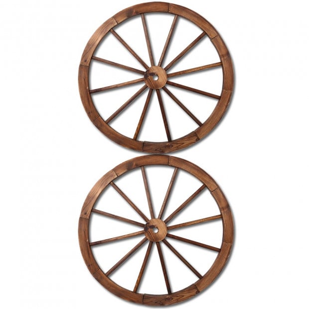 2x Decorative Garden Wooden Wagon Wheels