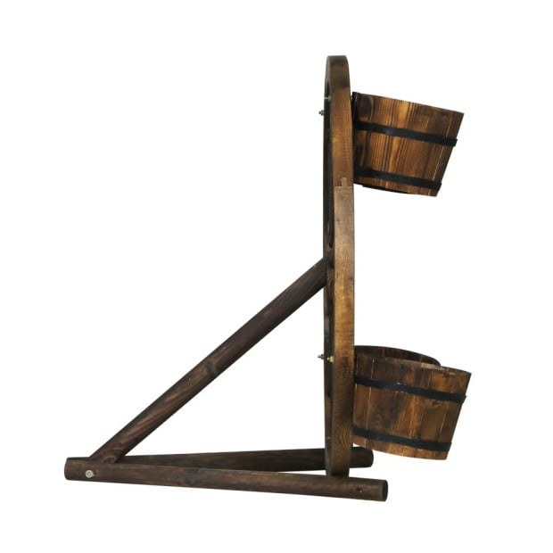 Garden Ornaments Decor Wooden Wagon Wheel Rustic Outdoor Planter Image 4