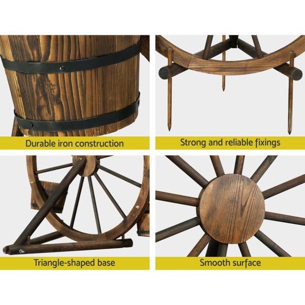 Garden Ornaments Decor Wooden Wagon Wheel Rustic Outdoor Planter Image 6