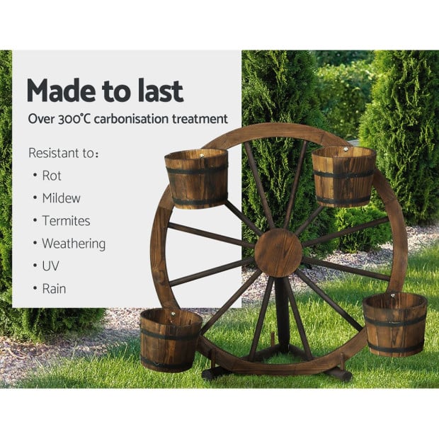 Garden Ornaments Decor Wooden Wagon Wheel Rustic Outdoor Planter Image 7