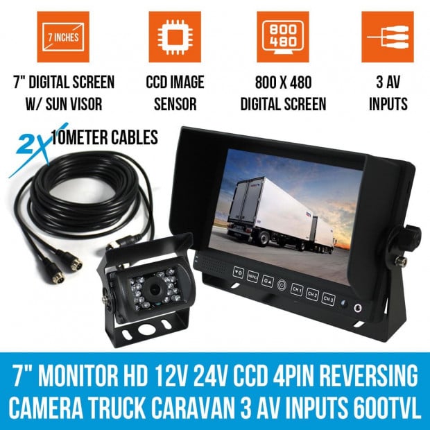 7in Monitor Hd 12v 24v Ccd 4pin Reversing Camera Truck Caravan
