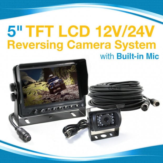 Elinz 5in Monitor TFT LCD 12V/24V Car Reversing Camera System Kit