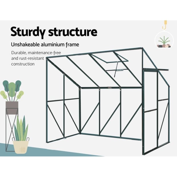 Greenfingers Greenhouse Aluminium Garden Polycarbonate 2.52x1.27m Image 7