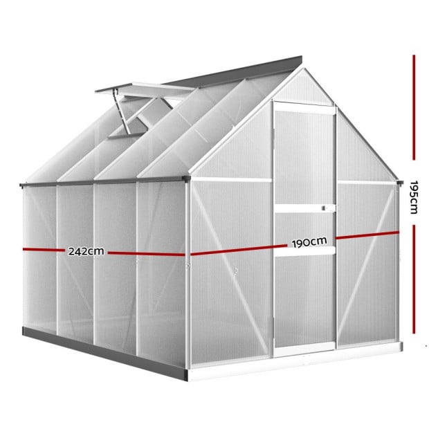 Greenfingers Greenhouse Aluminium Polycarbonate Garden Shed 2.4x1.9m Image 2