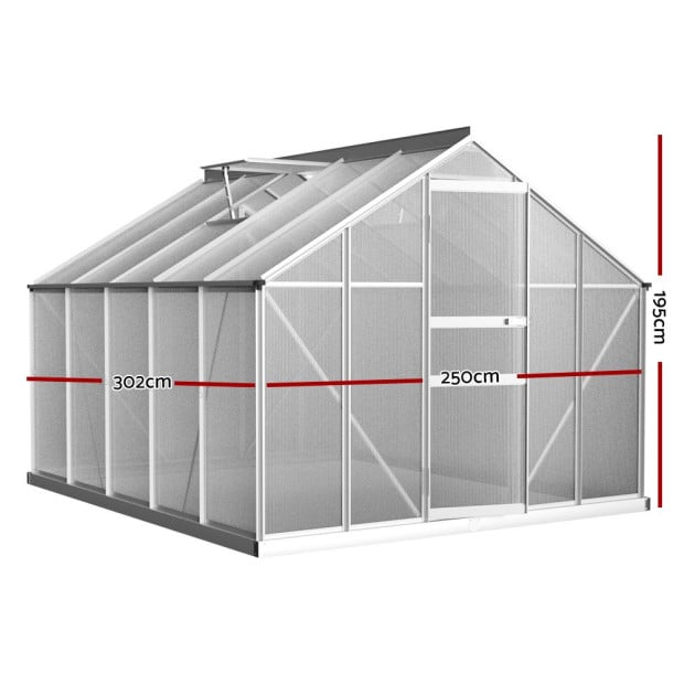 Greenfingers Greenhouse Aluminium Polycarbonate Garden Shed 3x2.5m 302x250x195 cm Image 2