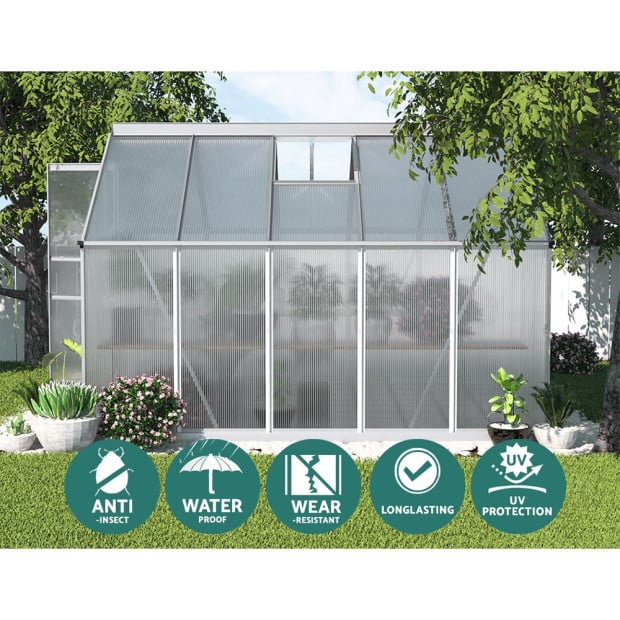 Greenfingers Greenhouse Aluminium Polycarbonate Garden Shed 3x2.5m 302x250x195 cm Image 5
