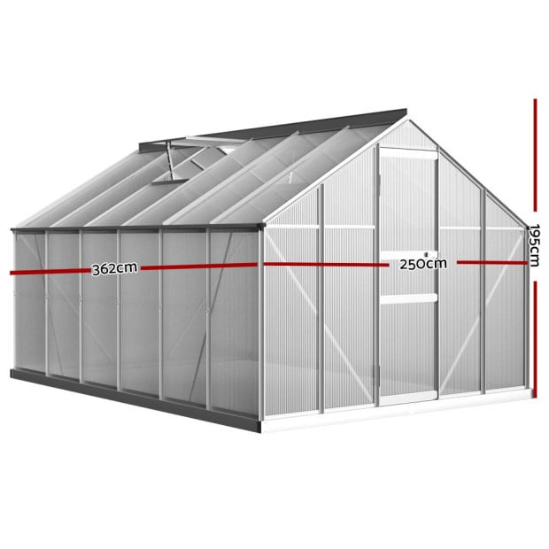 Greenfingers Greenhouse Aluminium Garden Shed Polycarbonate 3.6x2.5m Image 2