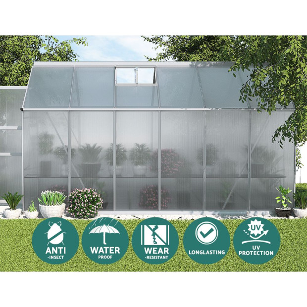 Greenfingers Aluminium Greenhouse Garden Shed Polycarbonate 3.7x2.5m Image 5