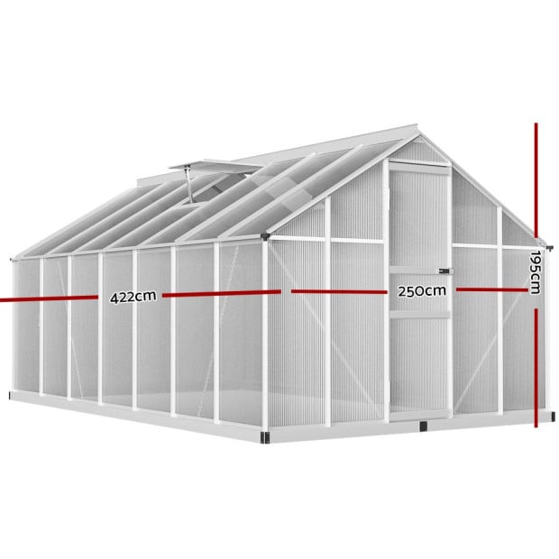 Greenfingers Greenhouse Aluminium Polycarbonate Garden Shed 4.2x2.5m Image 2