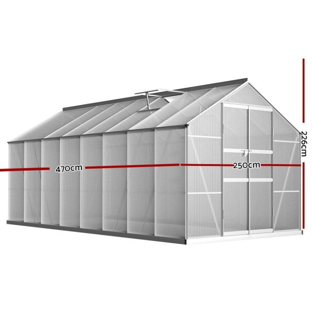 Greenfingers Aluminium Greenhouse Polycarbonate Garden Shed 4.7x2.5m Image 2