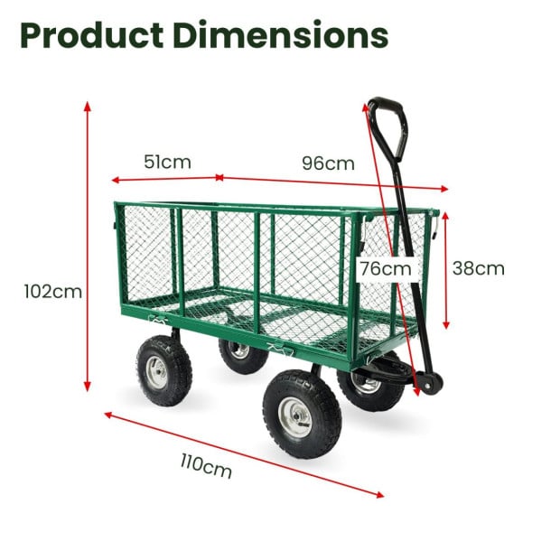 Steel Mesh Garden Trolley Cart - Green Image 3