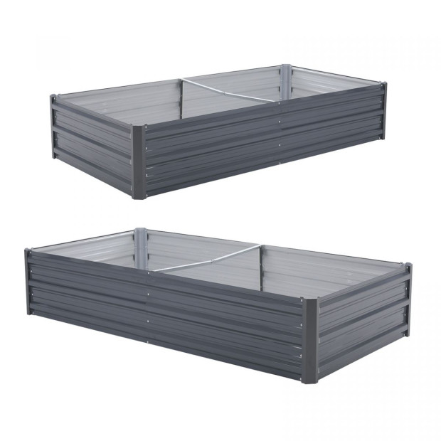 2X Raised Garden Bed Rectangular 150 x 90 x 30cm - GREY