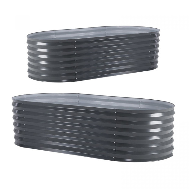 2X Raised Garden Bed Oval 160 x 80 x 45cm - GREY