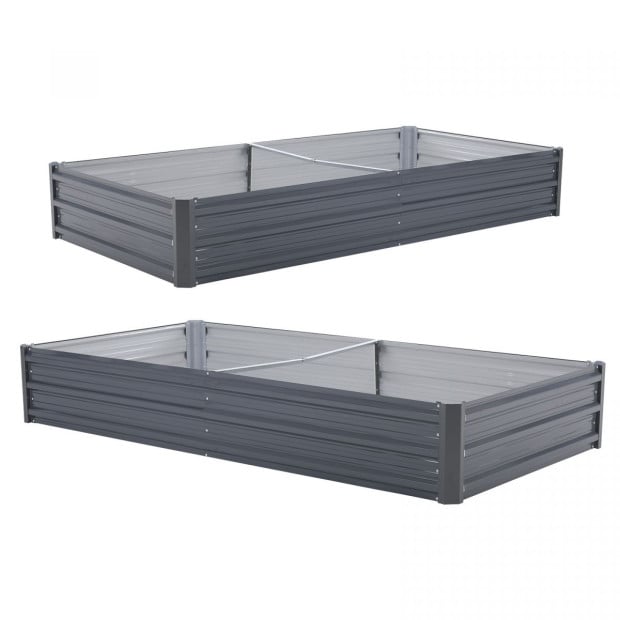 2X Raised Garden Bed Rectangular 210 x 90 x 30cm - GREY