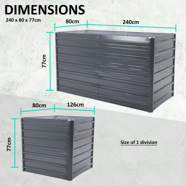 Raised Garden Bed 2 in 1 Rectangular 240 x 80 x 77cm - GREY Image 9