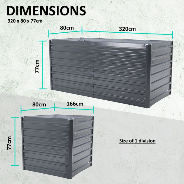 2X Raised Garden Bed 2 in 1 Rectangular 320 x 80 x 77cm - GREY Image 9