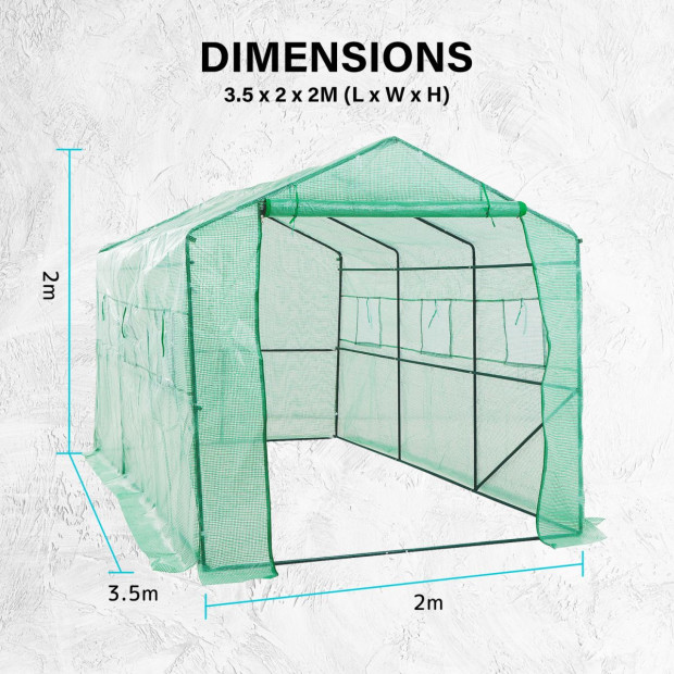 350cm Greenhouse PE Apex Roof - Green Image 9