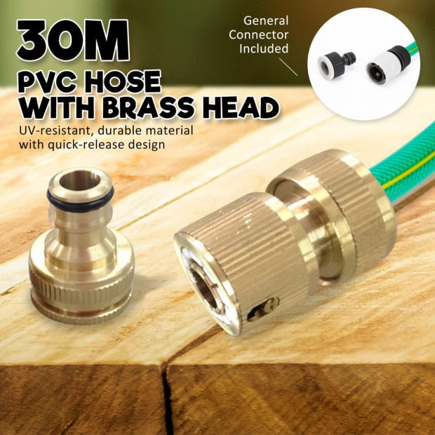 30M Garden Water Hose Reel + Brass Gun Image 4