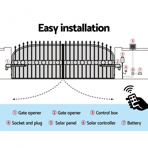 LockMaster Swing Gate Opener Auto Solar Power Remote Control 1000KG Image 6