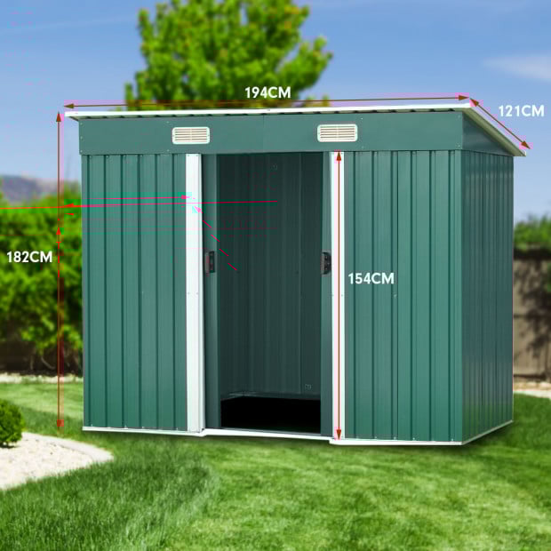 Wallaroo 4ft x 6ft Garden Shed Flat Outdoor Storage Shelter - Green Image 10