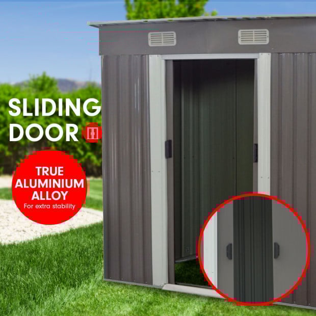 Wallaroo 4ft x 8ft Garden Shed with Base Flat Roof Outdoor Storage - Grey Image 4