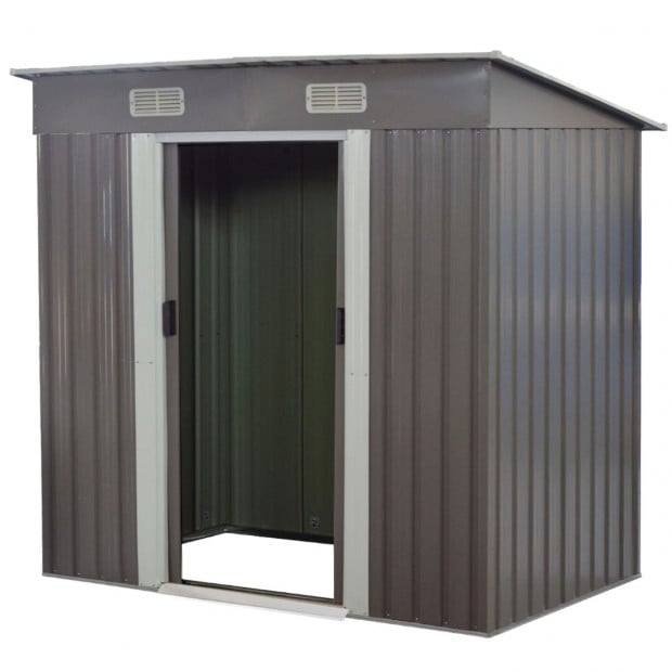 Wallaroo 4ft x 8ft Garden Shed with Base Flat Roof Outdoor Storage - Grey Image 2